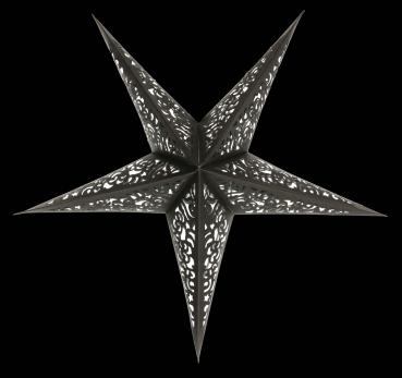 Baby Kala Black / Silverglitter - Foldable glowing Paperstar with 5 points, 40 cm